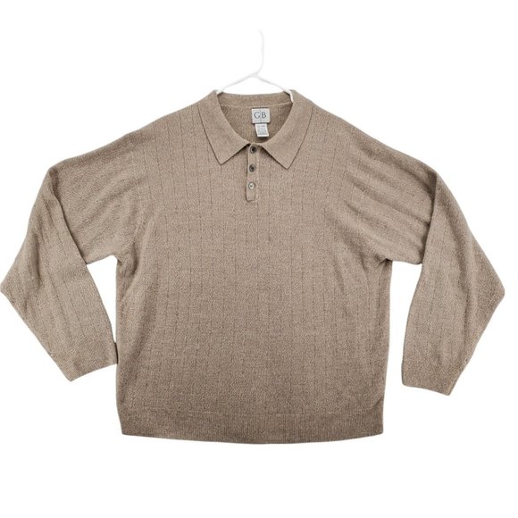 GEOFFREY BEENE Sweater Men's 1/4 Button Collared Long Sleeve Acrylic Brown 2XL - Picture 1 of 12